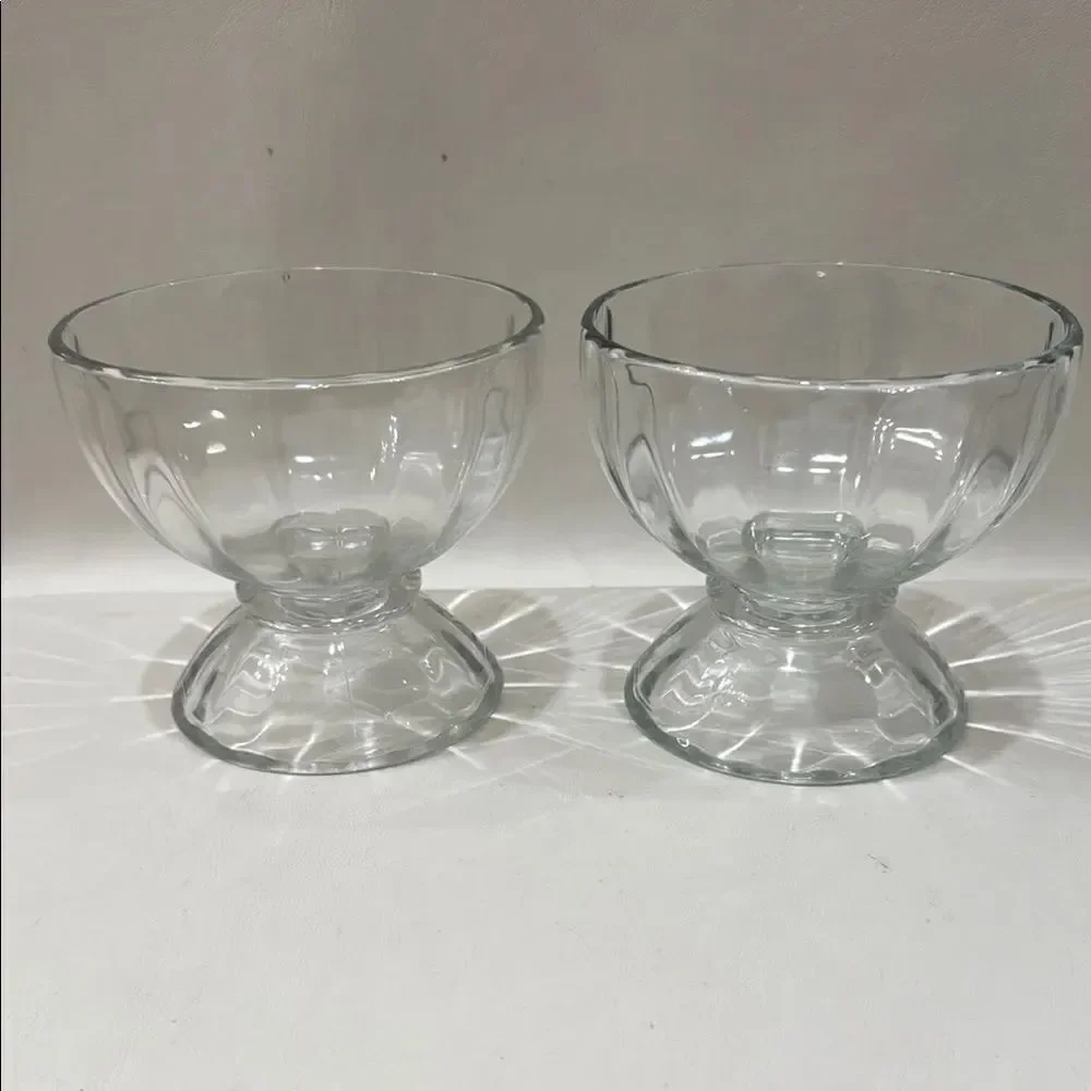 Libby Vintage Clear Glass Ribbed Compote Dessert Dishes Scalloped Pedestal Base
